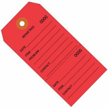 BSC PREFERRED 6 1/4 x 3 1/8'' Red RePairs Tags Consecutively Numbered, 1000PK S-10752R